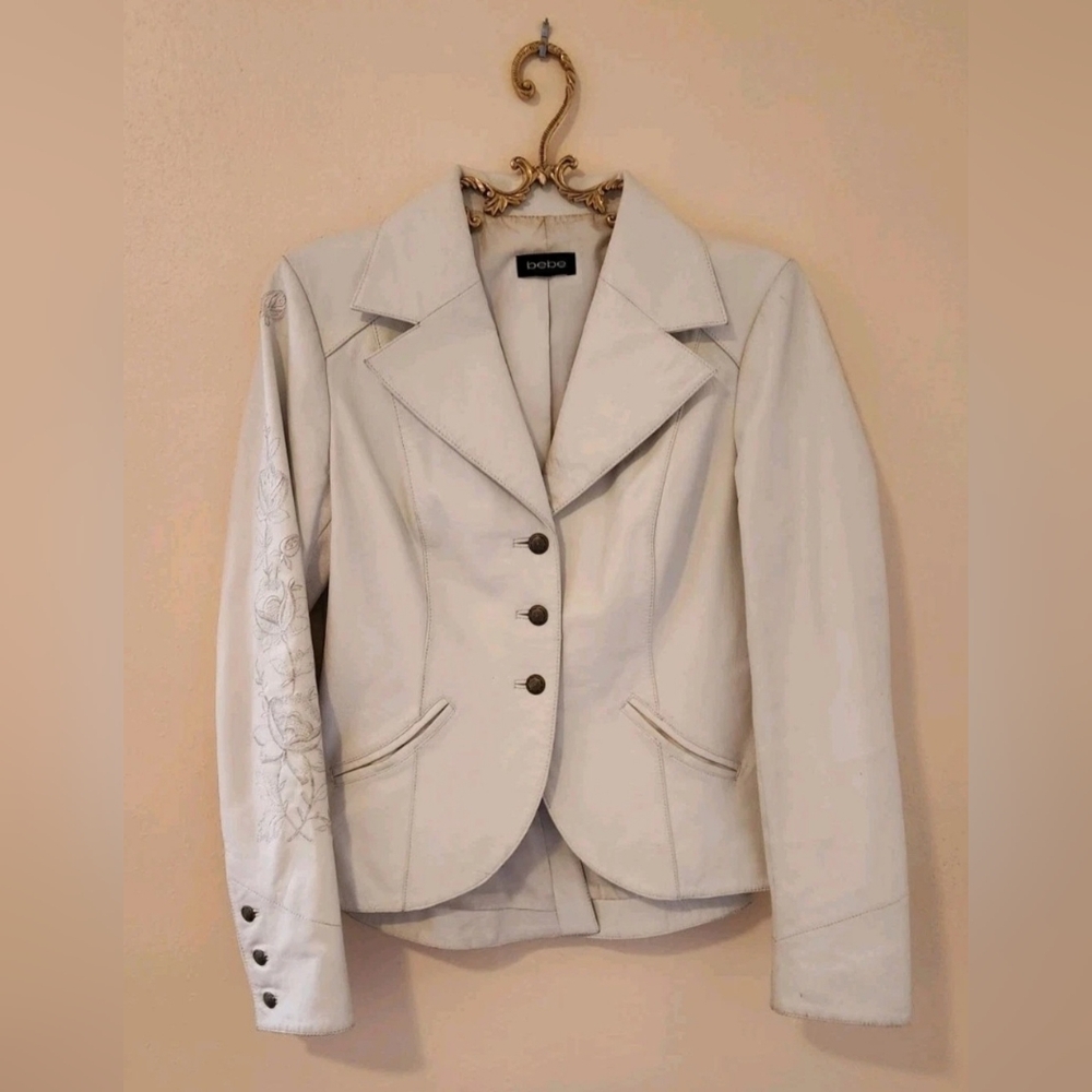 Y2K Vintage BEBE White Leather Western Jacket